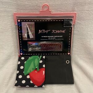 Betsey Johnson 14-Pc Shower Curtain Set Cherry Love Cherries Hearts 72x72 NWT